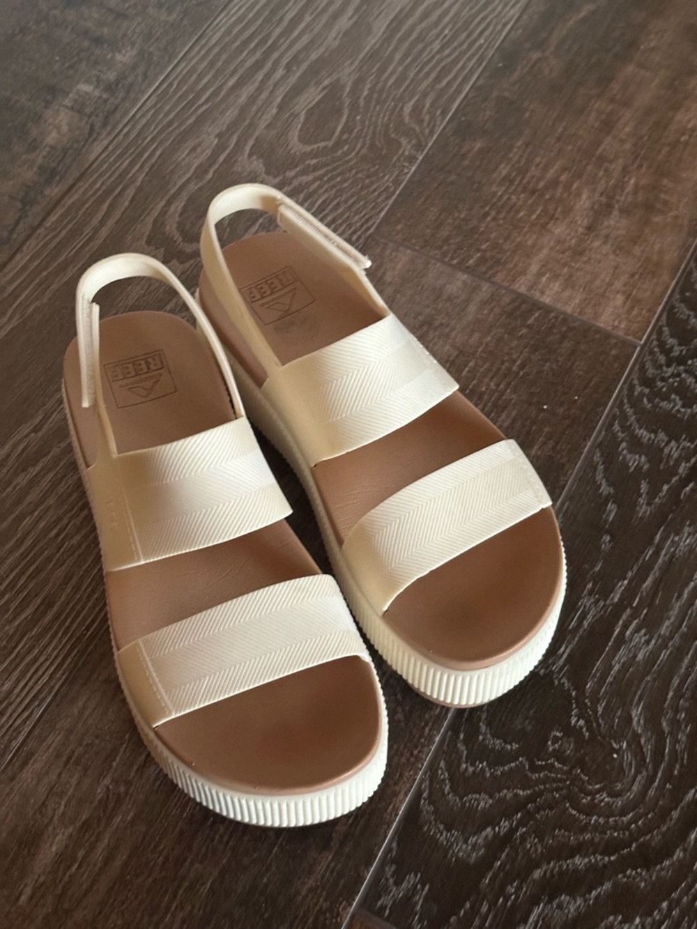 Reef Cream Platform Slingback Sandals